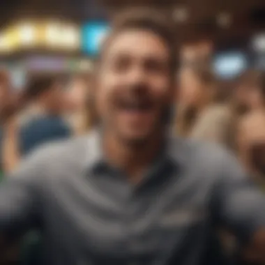 An enthusiastic bettor celebrating a win in a sports setting