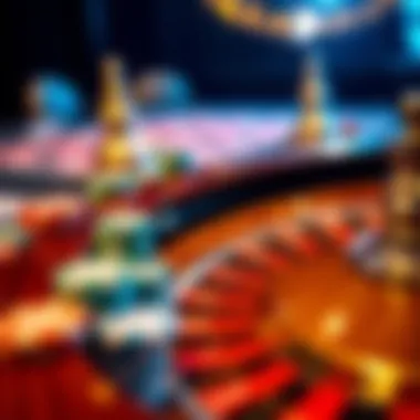 Close-up of roulette wheel and betting chips