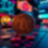 Cryptocurrency symbols interwoven with gaming elements.