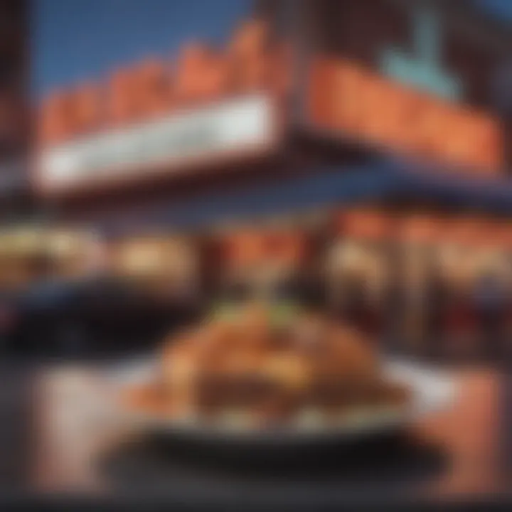 A plate of classic American food against the backdrop of Fremont Street