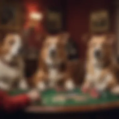 An analysis of the historical context of dogs playing poker, featuring vintage elements and a rich color palette.