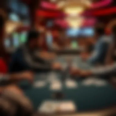 Engagement at the Poker Table A detailed view of a Seven Card Stud poker table with players engaged in the game