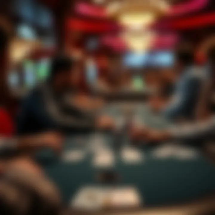 Engagement at the Poker Table A detailed view of a Seven Card Stud poker table with players engaged in the game