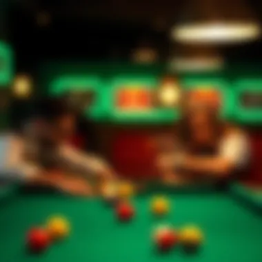 Engaged players strategizing during a billiards match