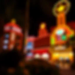 Exterior view of a vibrant casino illuminated at night
