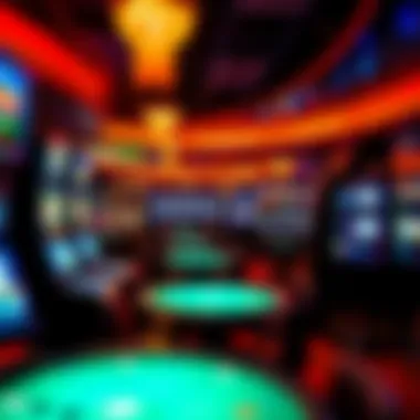 Interior of a casino filled with gaming tables and vibrant slot machines.