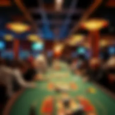 View of a poker room in a casino where players are engaged in a game.