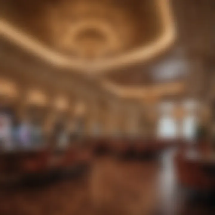 A luxury casino interior featuring elegant decor and gaming tables.