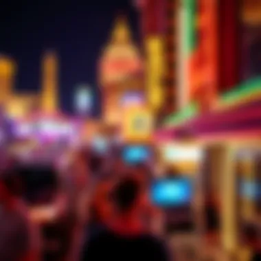 Energetic Nightlife on the Strip Vibrant nightlife scene along the Las Vegas Strip