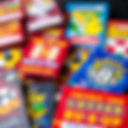 Diverse scratch-off tickets showcasing vibrant designs