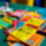 A close-up of colorful scratch-off tickets spread out on a table