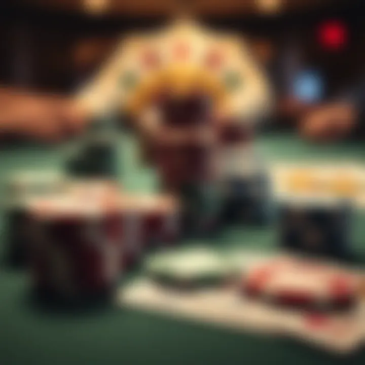 A close-up of poker chips and cards on a table, illustrating a no-money setting