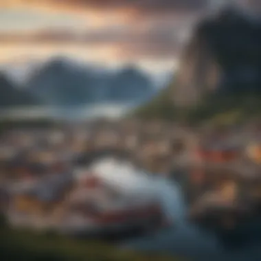 A scenic view of Norway with icons representing both land-based and online casinos