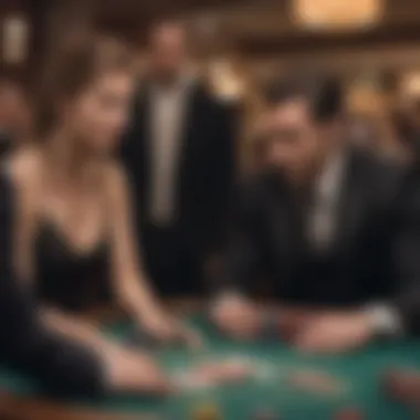 A group of players engaging in a strategy session for blackjack