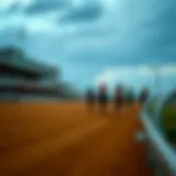 A stunning view of the Kentucky Derby racetrack with horses racing