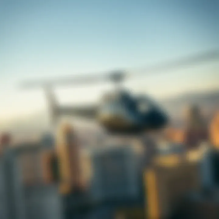 An elegant Papillon helicopter in flight over iconic Las Vegas landmarks