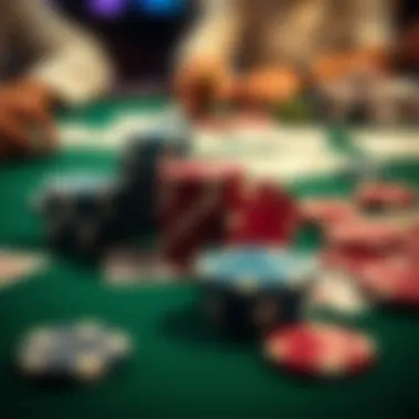 Strategic Elements of Poker Play Close-up of poker chips and cards laid out strategically during a game