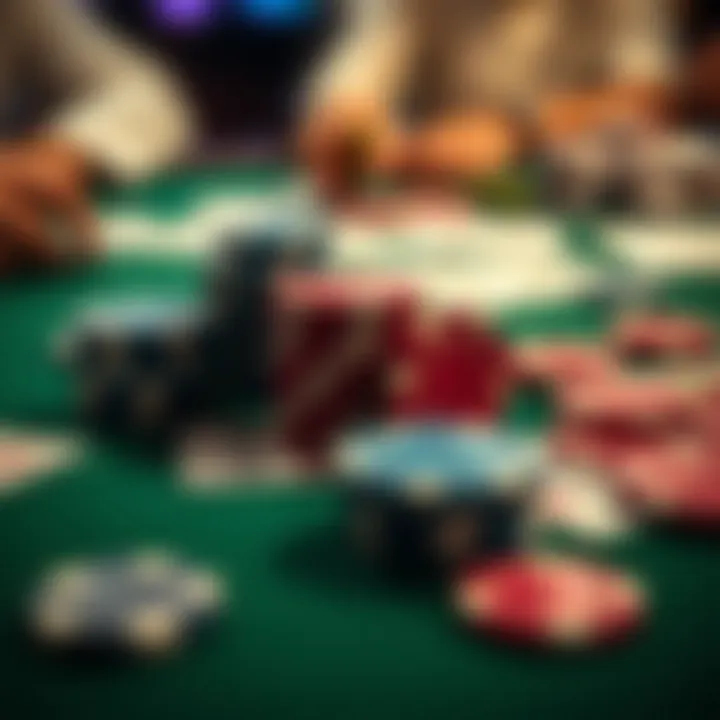 Strategic Elements of Poker Play Close-up of poker chips and cards laid out strategically during a game
