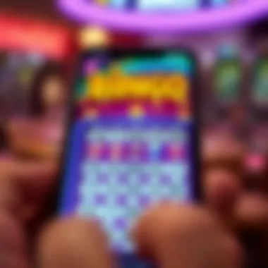 Bingo Game Interface on Mobile A vibrant illustration of a bingo game interface on a mobile device, showcasing colorful cards and numbers.