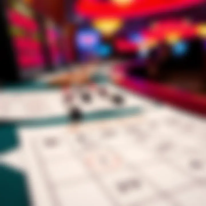 Close-up of bingo cards and markers ready for gameplay