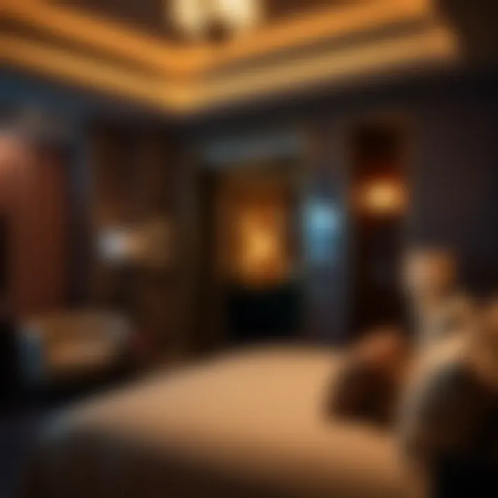 Elegant bedroom featuring plush furnishings and ambient lighting