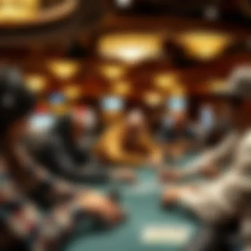 A bustling Texas Poker Tournament with players engaged in intense gameplay