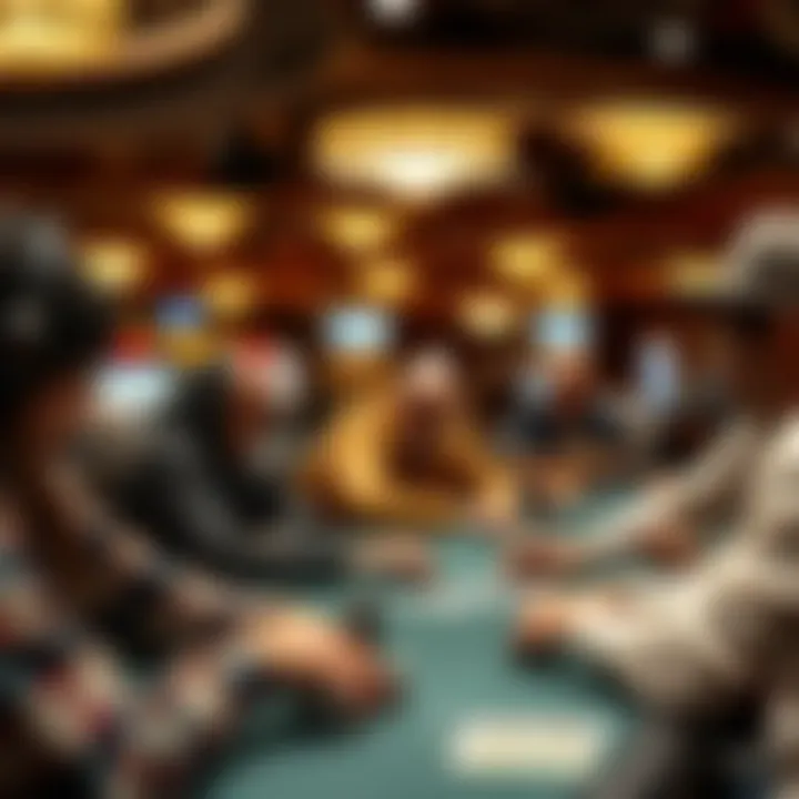A bustling Texas Poker Tournament with players engaged in intense gameplay