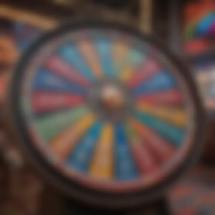 A vibrant prize wheel with various rewards displayed