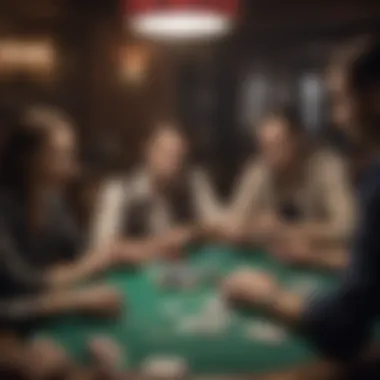 A diverse group of players engaged in a lively poker game, showcasing cultural interactions