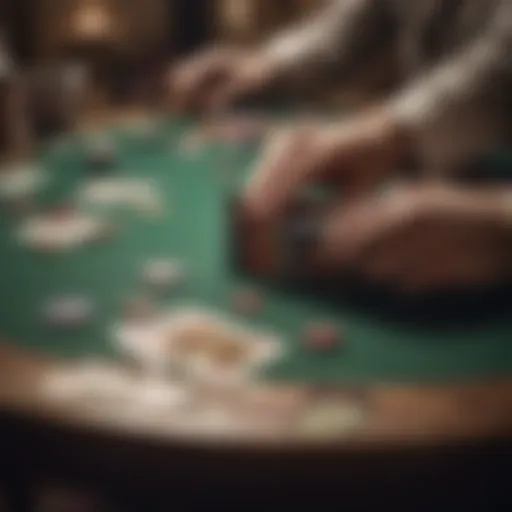 A vintage poker table set with classic playing cards and chips