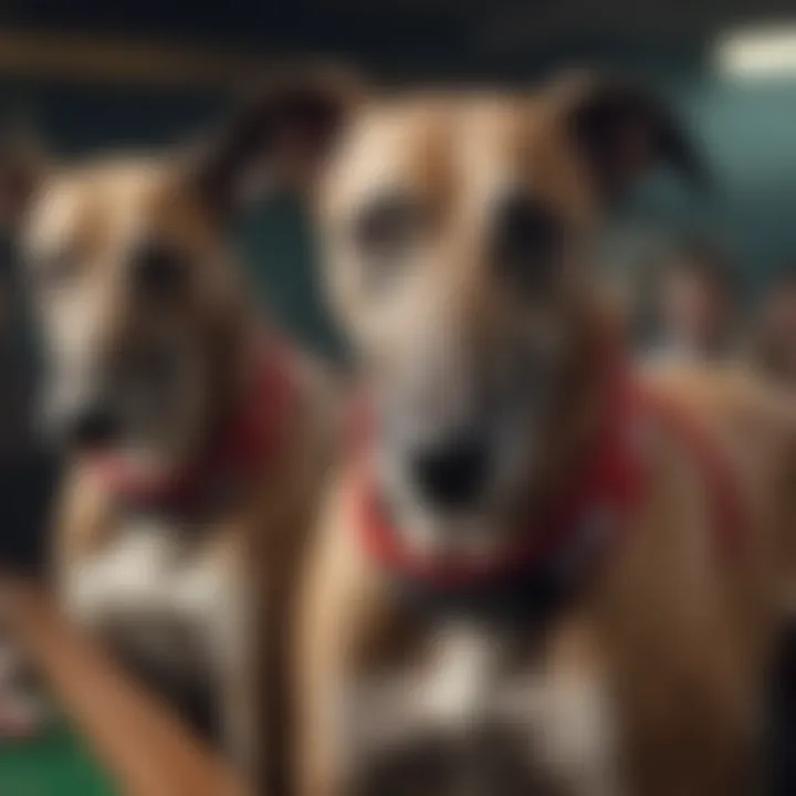 A close-up of a greyhound, symbolizing the athletes of the sport