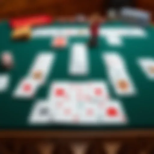 A captivating layout of traditional solitaire cards arranged on a table