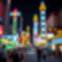 Vibrant nightlife of the Vegas Strip featuring neon lights and bustling activity