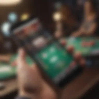 A sleek smartphone displaying a vibrant poker application interface.