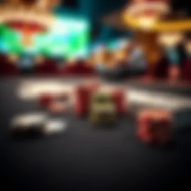 Close-up of poker chips and cards arranged on a sleek table during the tournament