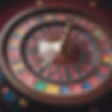 A vibrant roulette wheel with colorful chips, representing the thrill of online roulette gameplay.