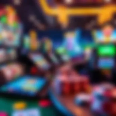 Diverse Gaming Environments Utilizing Google Play Credit A vibrant depiction of various gaming apps that accept Google Play credit for in-game purchases