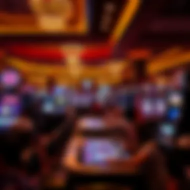Gaming floor bustling with players at various table games and slot machines