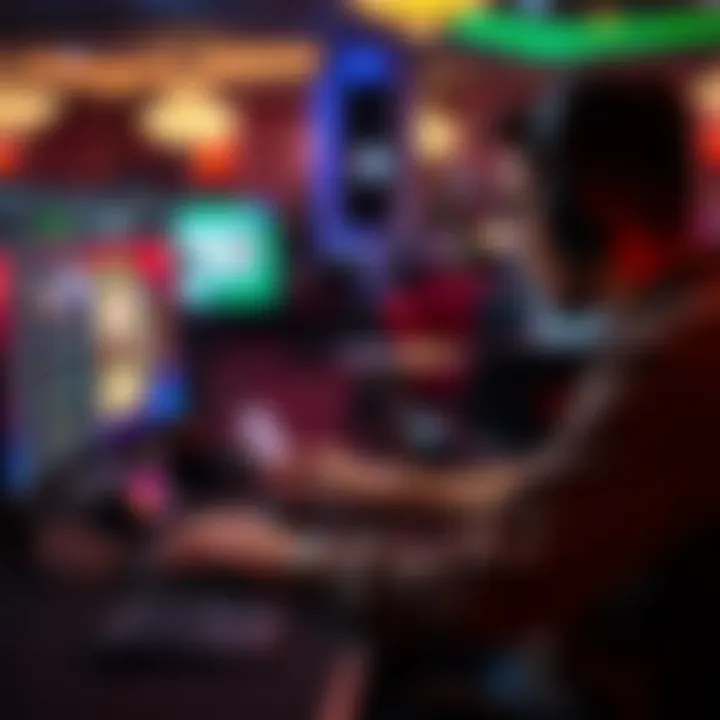 An individual engaging with an online poker game on a computer.