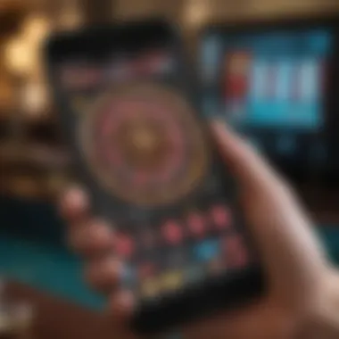 Close-up of a smartphone displaying a gambling app interface with vibrant graphics.