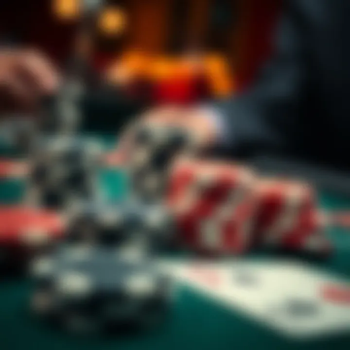 Close-up of poker chips and cards emphasizing gameplay