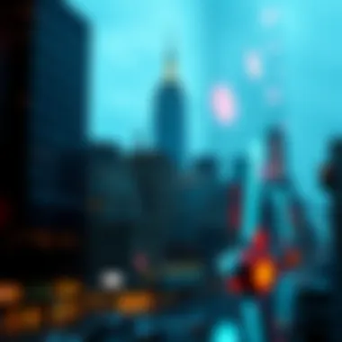 NYC Skyline and Digital Betting Integration An urban skyline representing New York City with digital betting elements