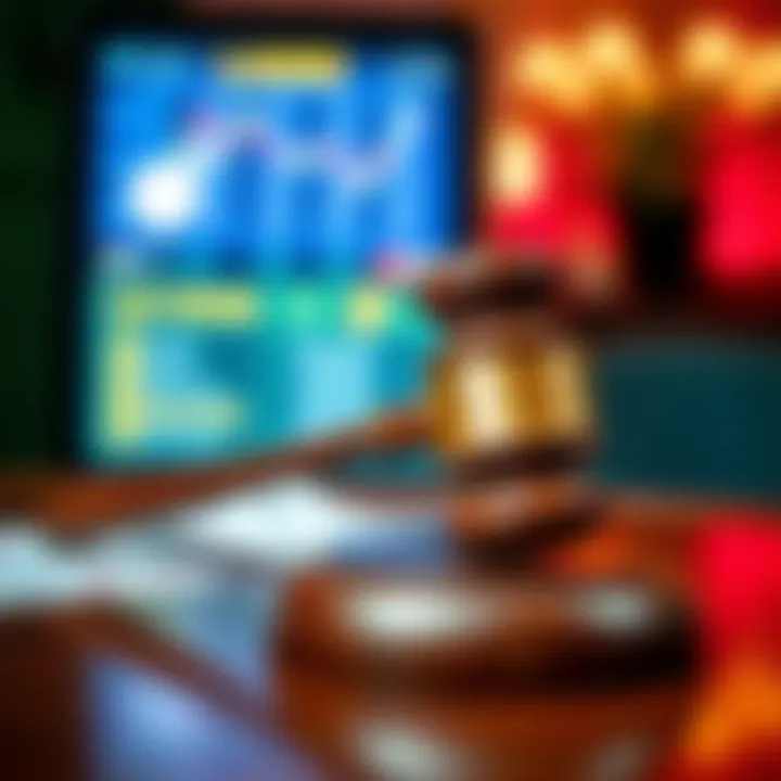 A legal gavel on a digital background