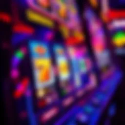 A close-up view of a slot machine displaying vibrant symbols and lights