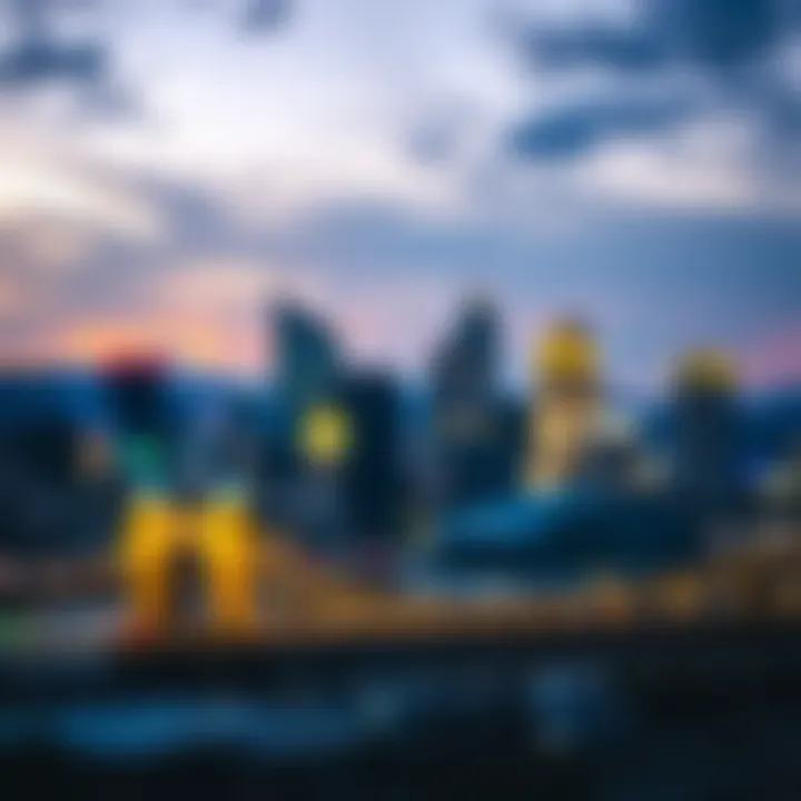 Pittsburgh skyline at dusk with casino lights