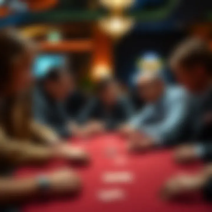 Critical Decision-Making at the Poker Table An intense poker table setting with focused players making critical decisions.