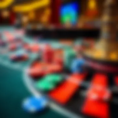 Roulette Betting Strategies Close-up of chips placed on a roulette table highlighting various betting strategies