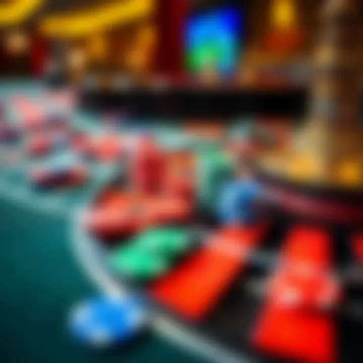 Roulette Betting Strategies Close-up of chips placed on a roulette table highlighting various betting strategies