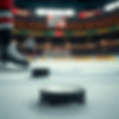 A close-up of a hockey puck on the ice