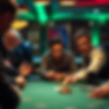 A well-composed poker table showcasing players' subtle body language and facial expressions during a game.